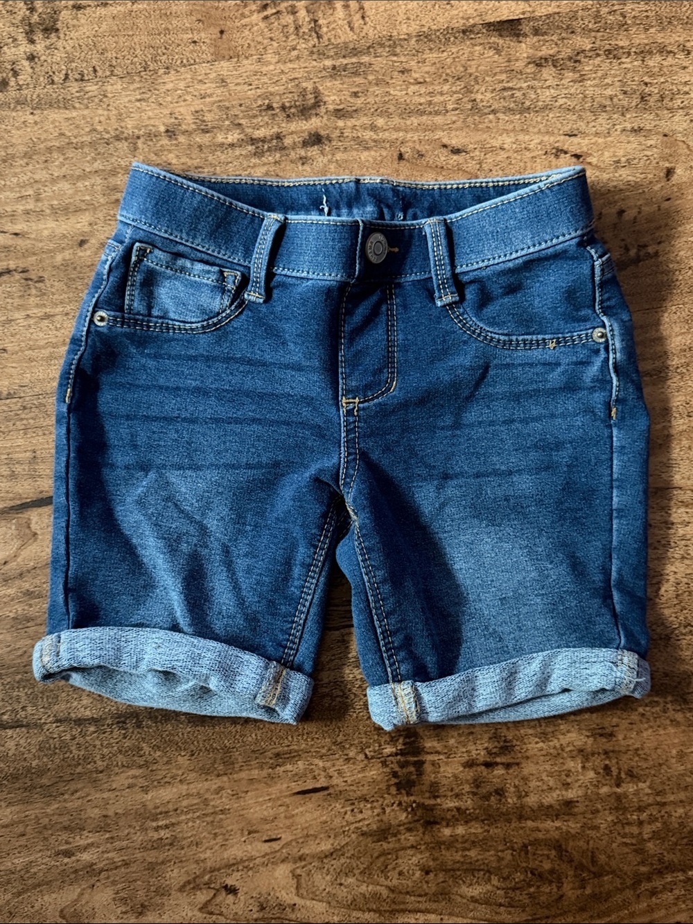 Kids Dark Blue Denim Roll-Cuff Shorts - Brand Unspecified